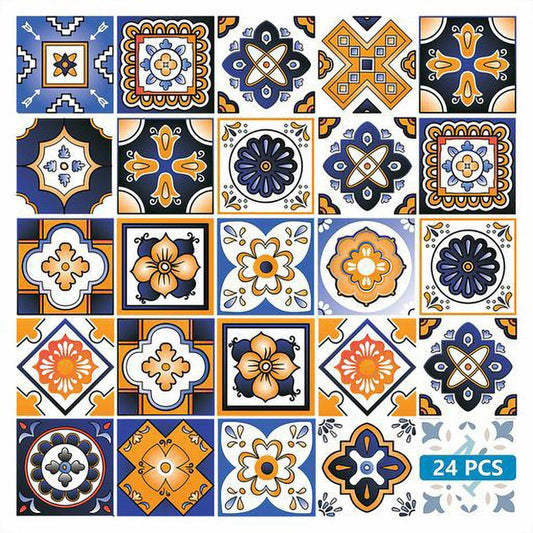 7" x 7" Shades of Blue and Yellow Mosaic Peel and Stick Removable Tiles - Homeroots