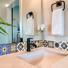 7" x 7" Shades of Blue and Yellow Mosaic Peel and Stick Removable Tiles - Homeroots