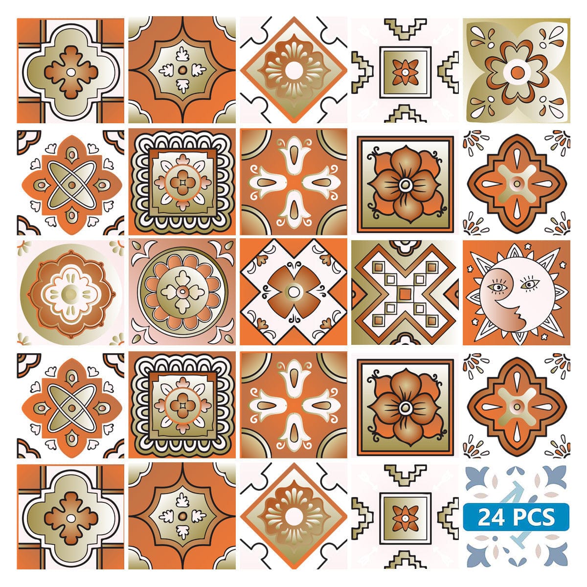 5" x 5" Retro Orange Mosaic Peel and Stick Removable Tiles - Homeroots - Flyclothing LLC