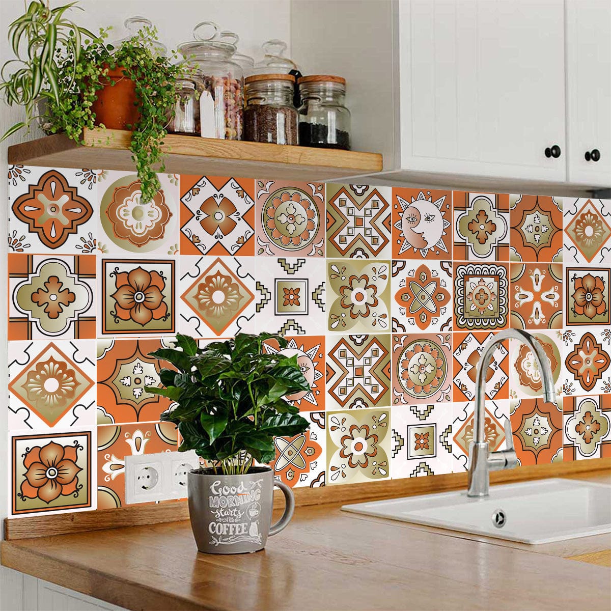 5" x 5" Retro Orange Mosaic Peel and Stick Removable Tiles - Homeroots - Flyclothing LLC