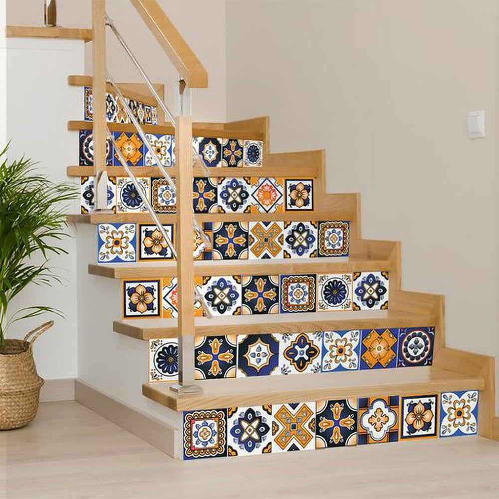 8" x 8" Shades of Blue and Yellow Mosaic Peel and Stick Removable Tiles - Homeroots - Flyclothing LLC