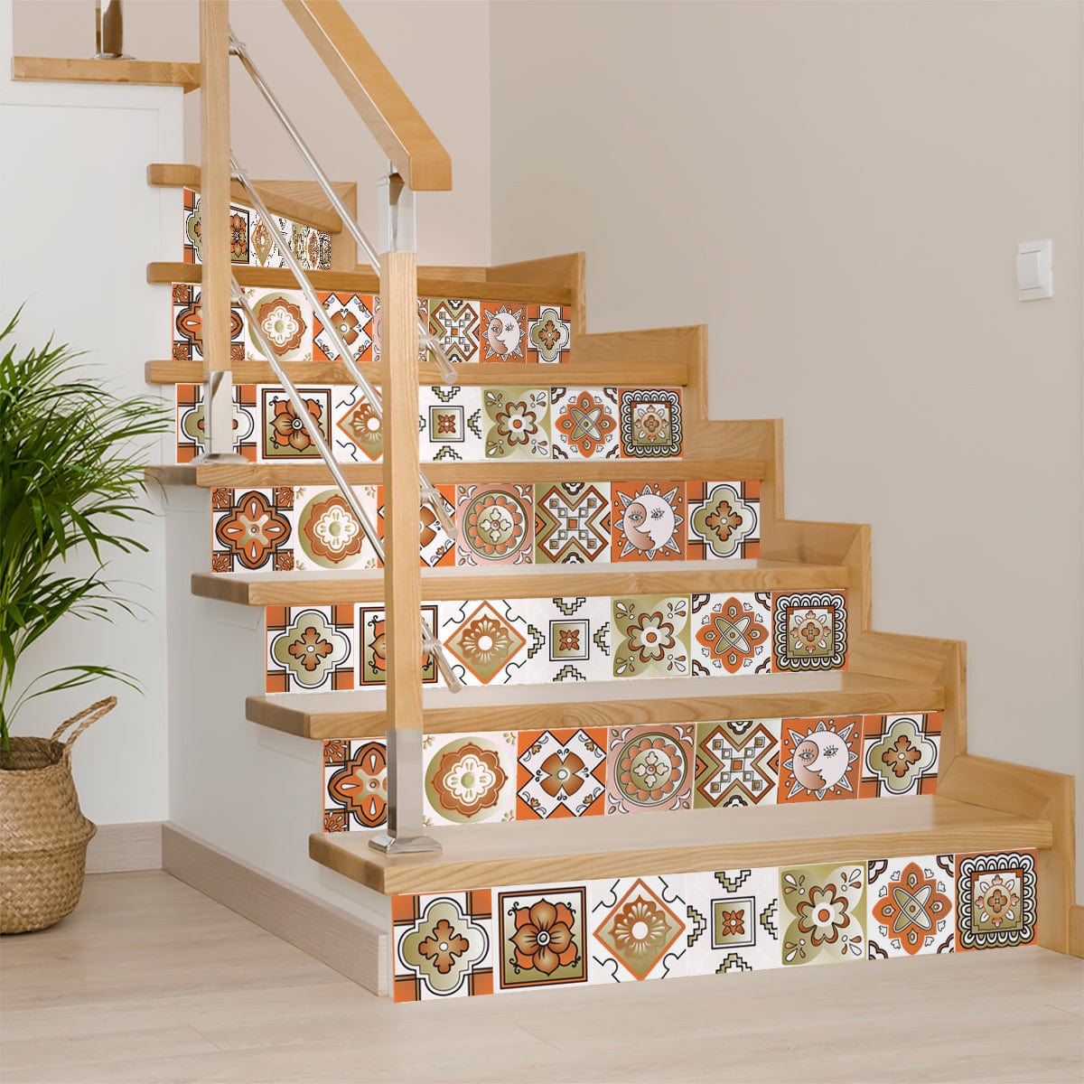 7" x 7" Retro Orange Mosaic Peel and Stick Removable Tiles - Homeroots - Flyclothing LLC