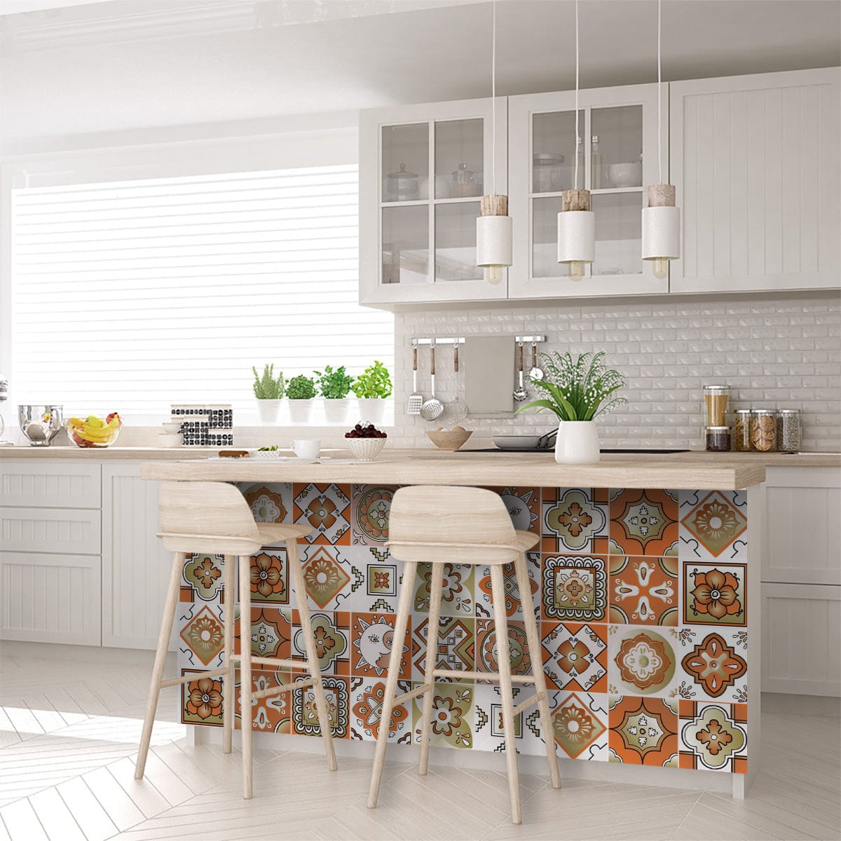 7" x 7" Retro Orange Mosaic Peel and Stick Removable Tiles - Homeroots