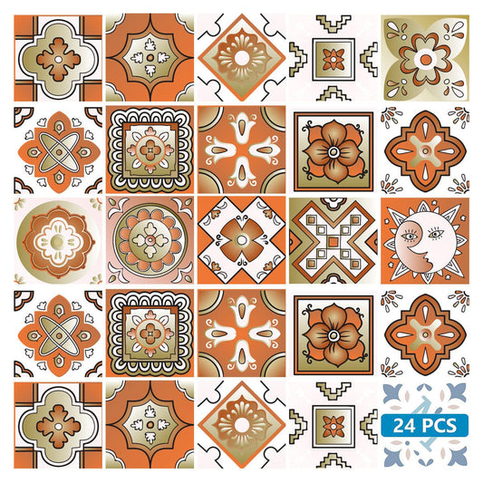 8" x 8" Retro Orange Mosaic Peel and Stick Removable Tiles - Homeroots
