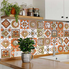 8" x 8" Retro Orange Mosaic Peel and Stick Removable Tiles - Homeroots