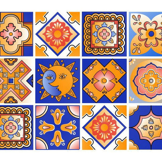 8" x 8" Blue and Gold Celestial Mosaic Peel and Stick Removable Tiles - Homeroots