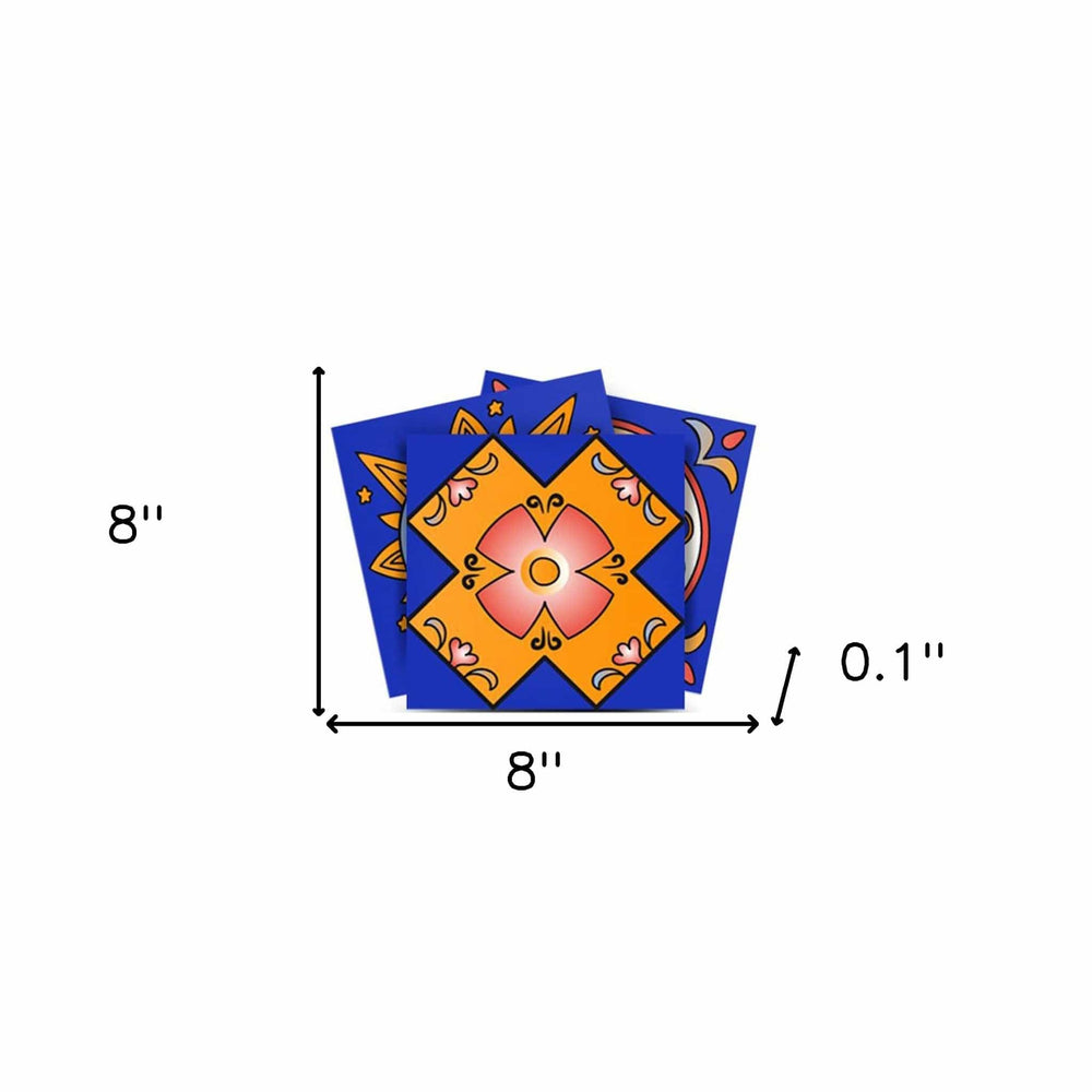 8" x 8" Blue and Gold Celestial Mosaic Peel and Stick Removable Tiles - Homeroots - Flyclothing LLC