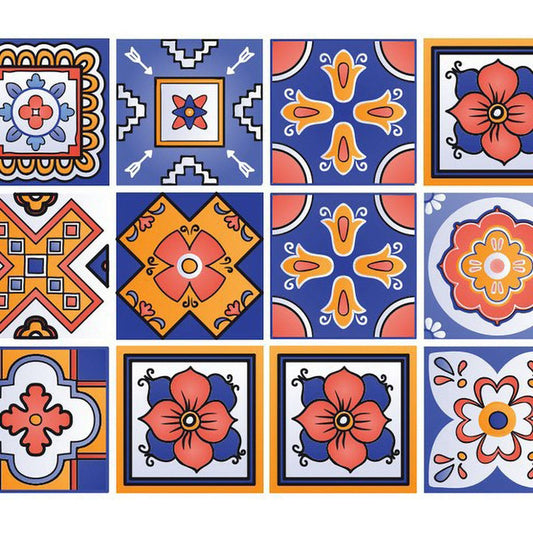 7" x 7" Shades of Blue Celestial Mosaic Peeland Stick Removable Tiles - Homeroots