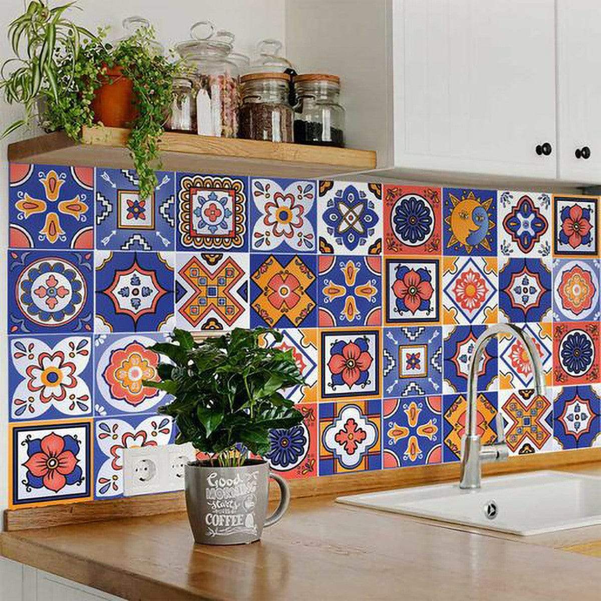 8" x 8" Shades of Blue Celestial Mosaic Peeland Stick Removable Tiles - Homeroots - Flyclothing LLC