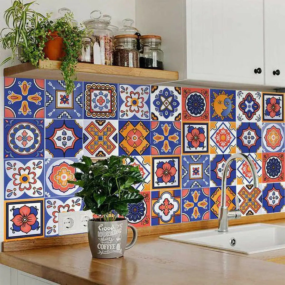 8" x 8" Shades of Blue Celestial Mosaic Peeland Stick Removable Tiles - Homeroots