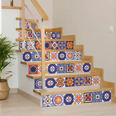 8" x 8" Shades of Blue Celestial Mosaic Peeland Stick Removable Tiles - Homeroots