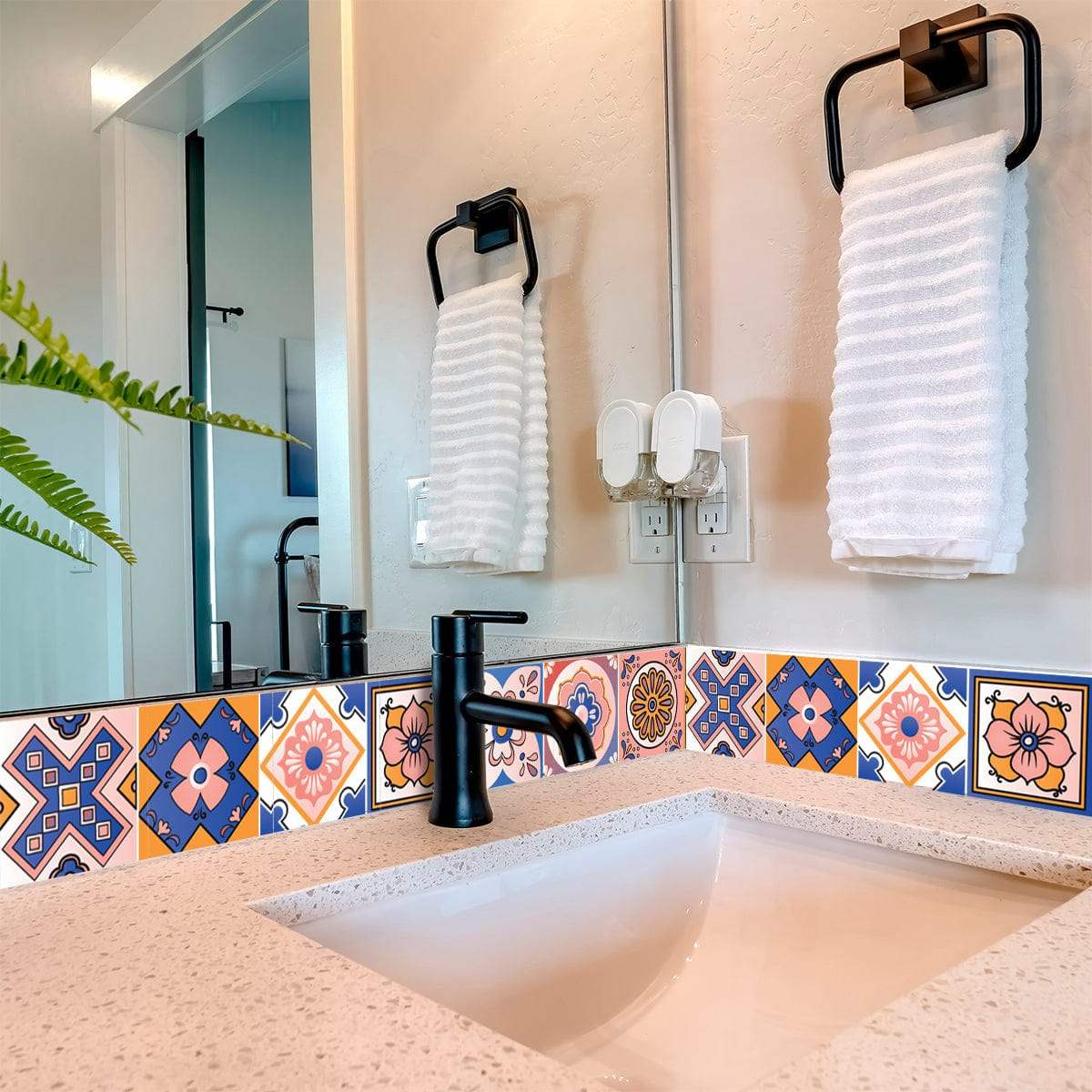 5" x 5" Blue Gold and Blush Mosaic Peel and Stick Removable Tiles - Homeroots - Flyclothing LLC