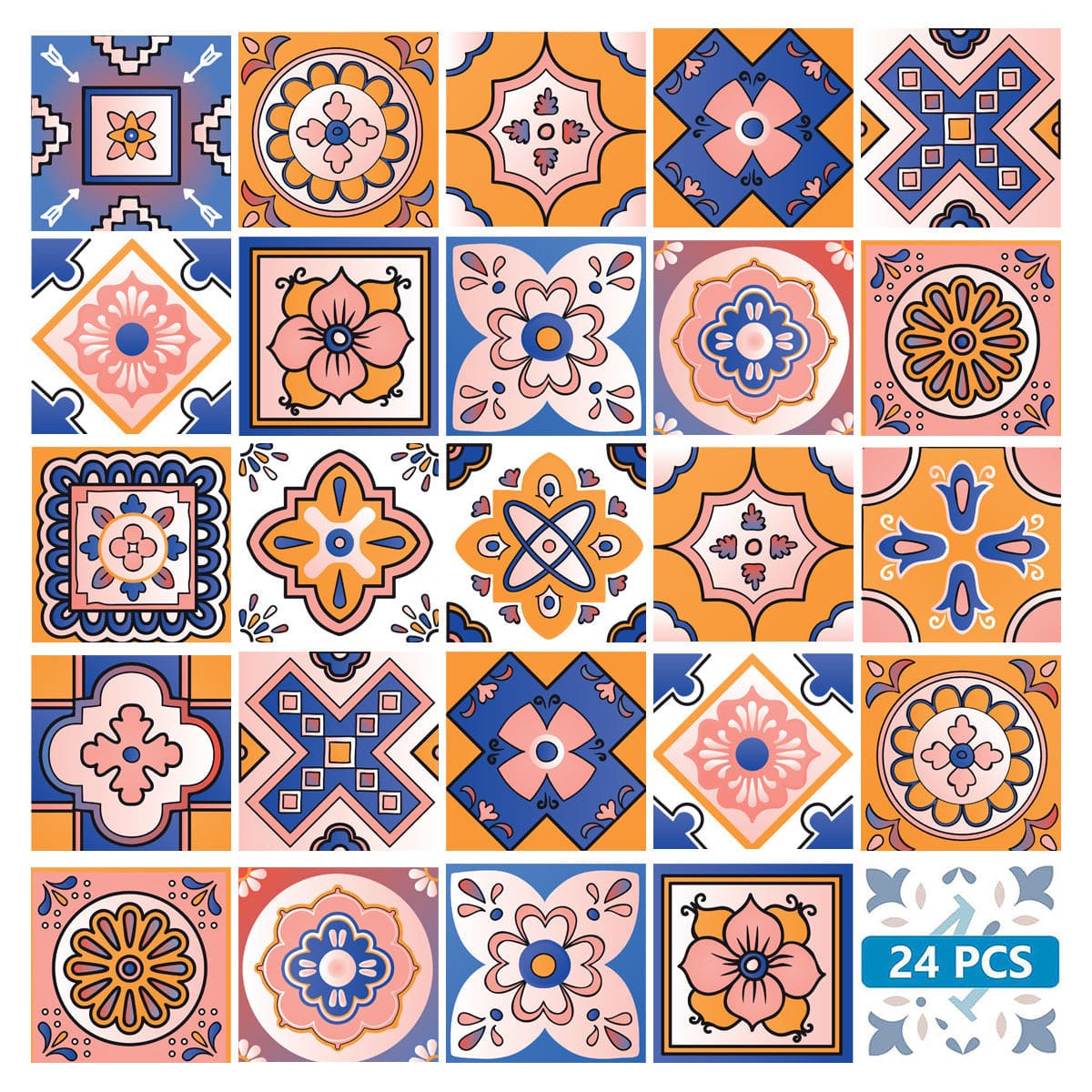 7" x 7" Blue Gold and Blush Mosaic Peel and Stick Removable Tiles - Homeroots - Flyclothing LLC