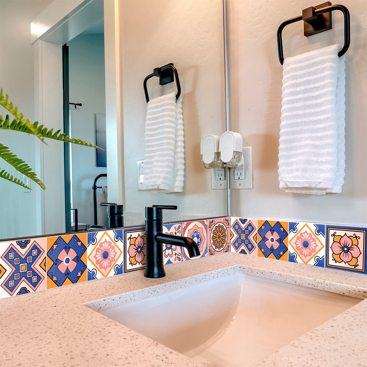 7" x 7" Blue Gold and Blush Mosaic Peel and Stick Removable Tiles - Homeroots - Flyclothing LLC