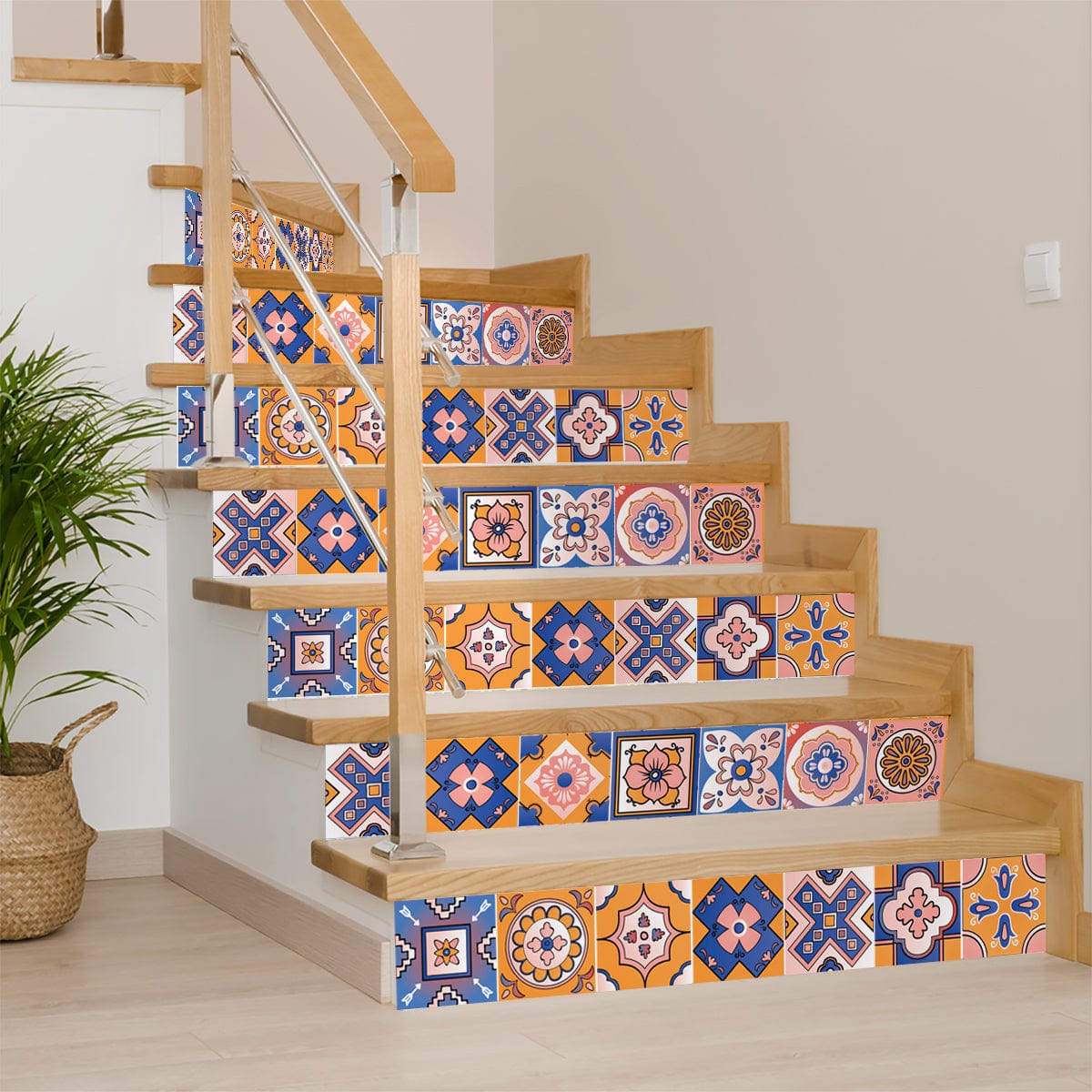 7" x 7" Blue Gold and Blush Mosaic Peel and Stick Removable Tiles - Homeroots - Flyclothing LLC