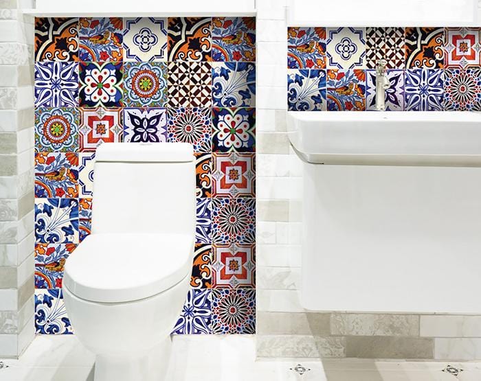 5" x 5" Blues and Reds Mosaic Peel and Stick Removable Tiles - Homeroots - Flyclothing LLC