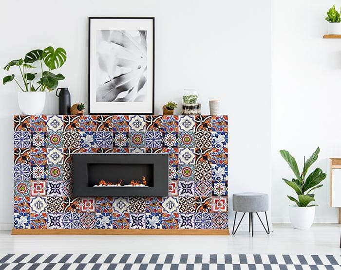 5" x 5" Blues and Reds Mosaic Peel and Stick Removable Tiles - Homeroots - Flyclothing LLC