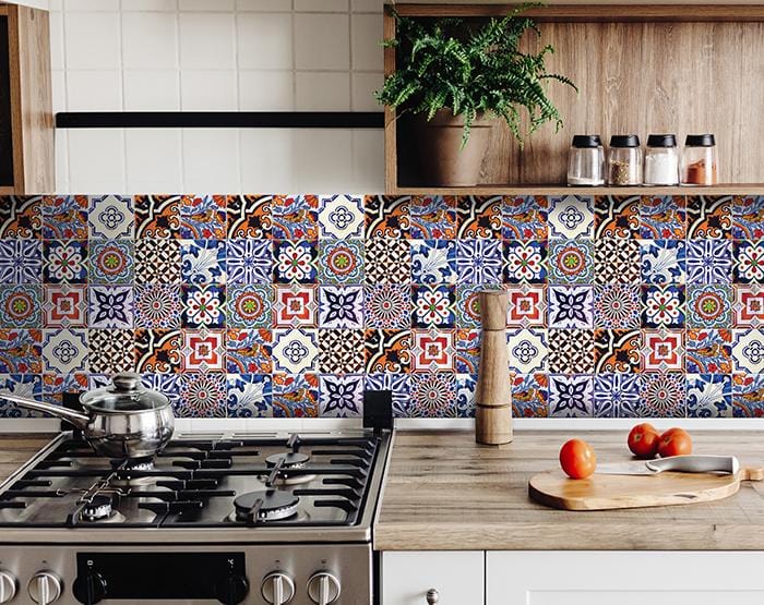 5" x 5" Blues and Reds Mosaic Peel and Stick Removable Tiles - Homeroots - Flyclothing LLC