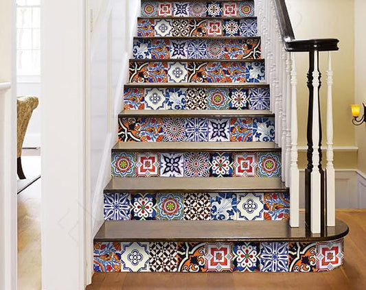 6" x 6" Blues and Reds Mosaic Peel and Stick Removable Tiles - Homeroots