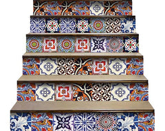6" x 6" Blues and Reds Mosaic Peel and Stick Removable Tiles - Homeroots