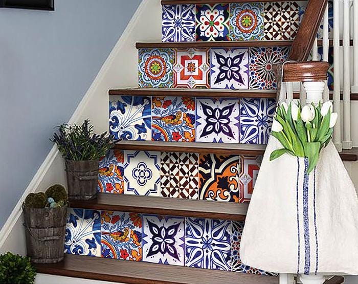 7" x 7" Blues and Reds Mosaic Peel and Stick Removable Tiles - Homeroots - Flyclothing LLC