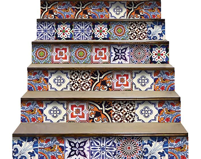 8" x 8" Blues and Reds Mosaic Peel and Stick Removable Tiles - Homeroots