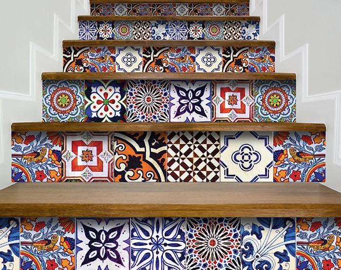 8" x 8" Blues and Reds Mosaic Peel and Stick Removable Tiles - Homeroots - Flyclothing LLC