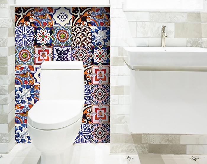 8" x 8" Blues and Reds Mosaic Peel and Stick Removable Tiles - Homeroots - Flyclothing LLC