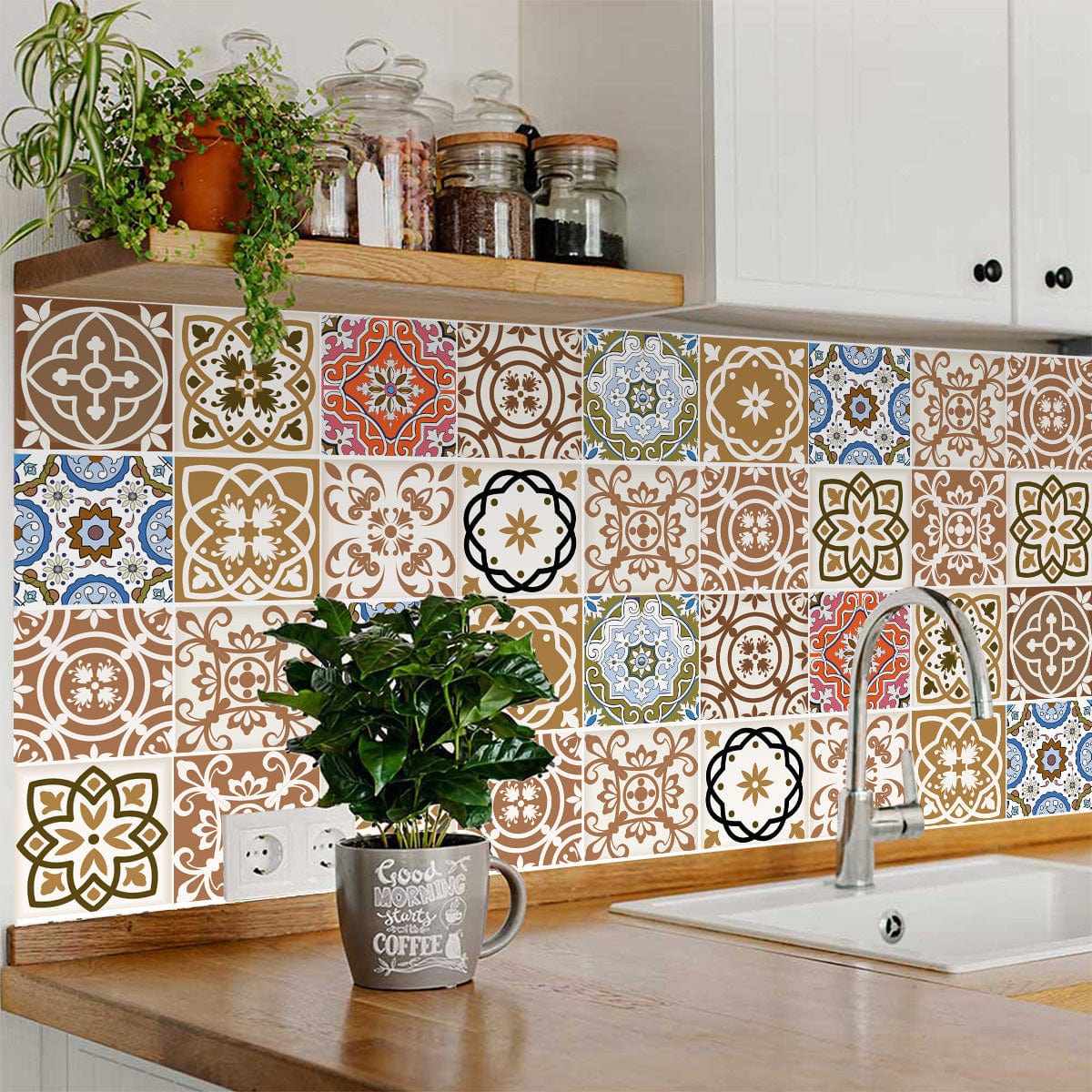 4" x 4" Snickerdoodle Mosaic Pop Peel and Stick Removable Tiles - Homeroots - Flyclothing LLC