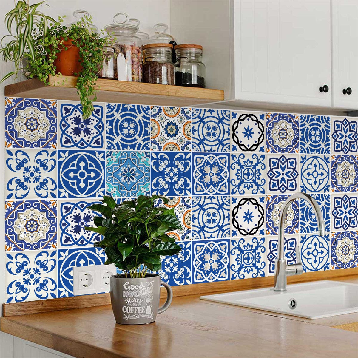 4" x 4" Blue and Aqua Pop Mosaic Peel and Stick Removable Tiles - Homeroots - Flyclothing LLC
