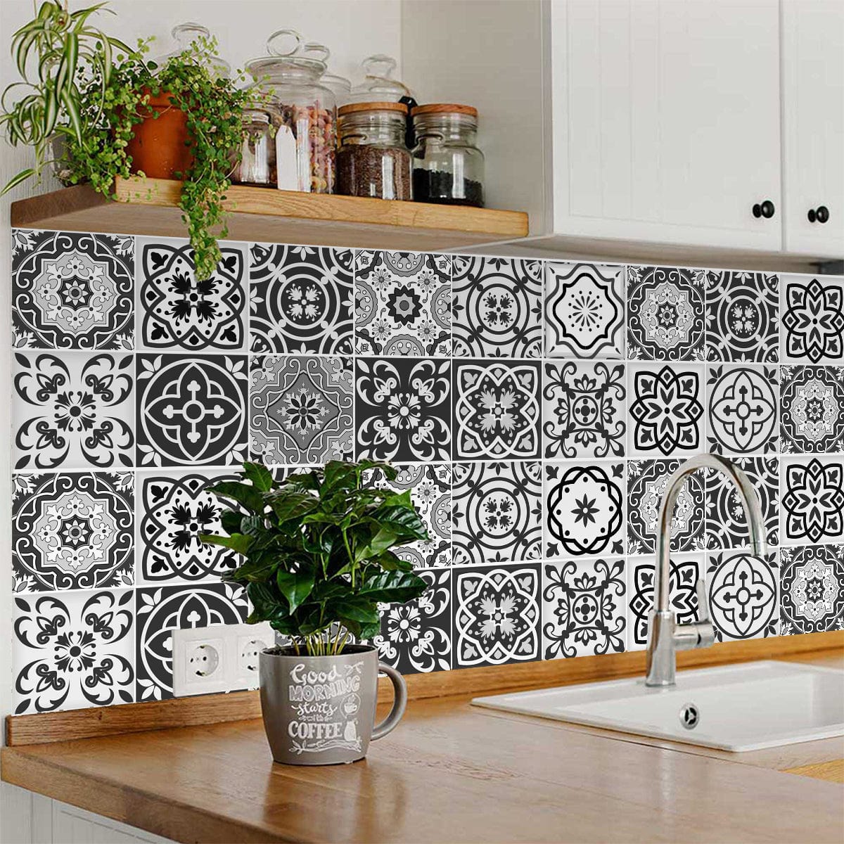 8" x 8" Shades of Grey Mosaic Peel and Stick Removable Tiles - Homeroots - Flyclothing LLC