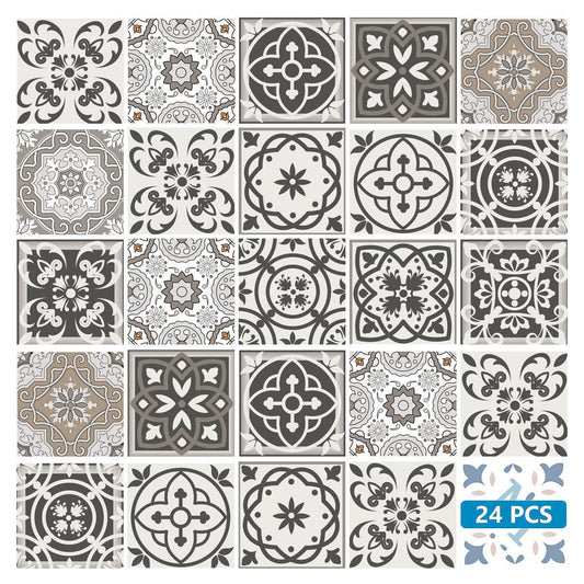 4" x 4" Wood Brown and White Mosaic Peel and Stick Removable Tiles - Homeroots