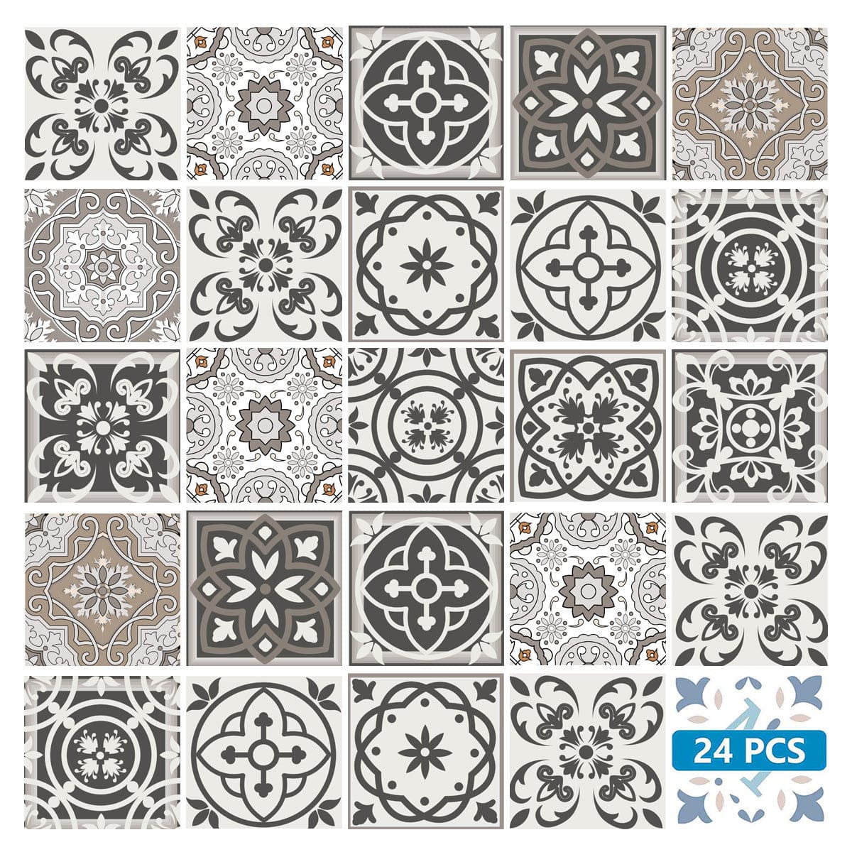 5" x 5" Wood Brown and White Mosaic Peel and Stick Removable Tiles - Homeroots - Flyclothing LLC