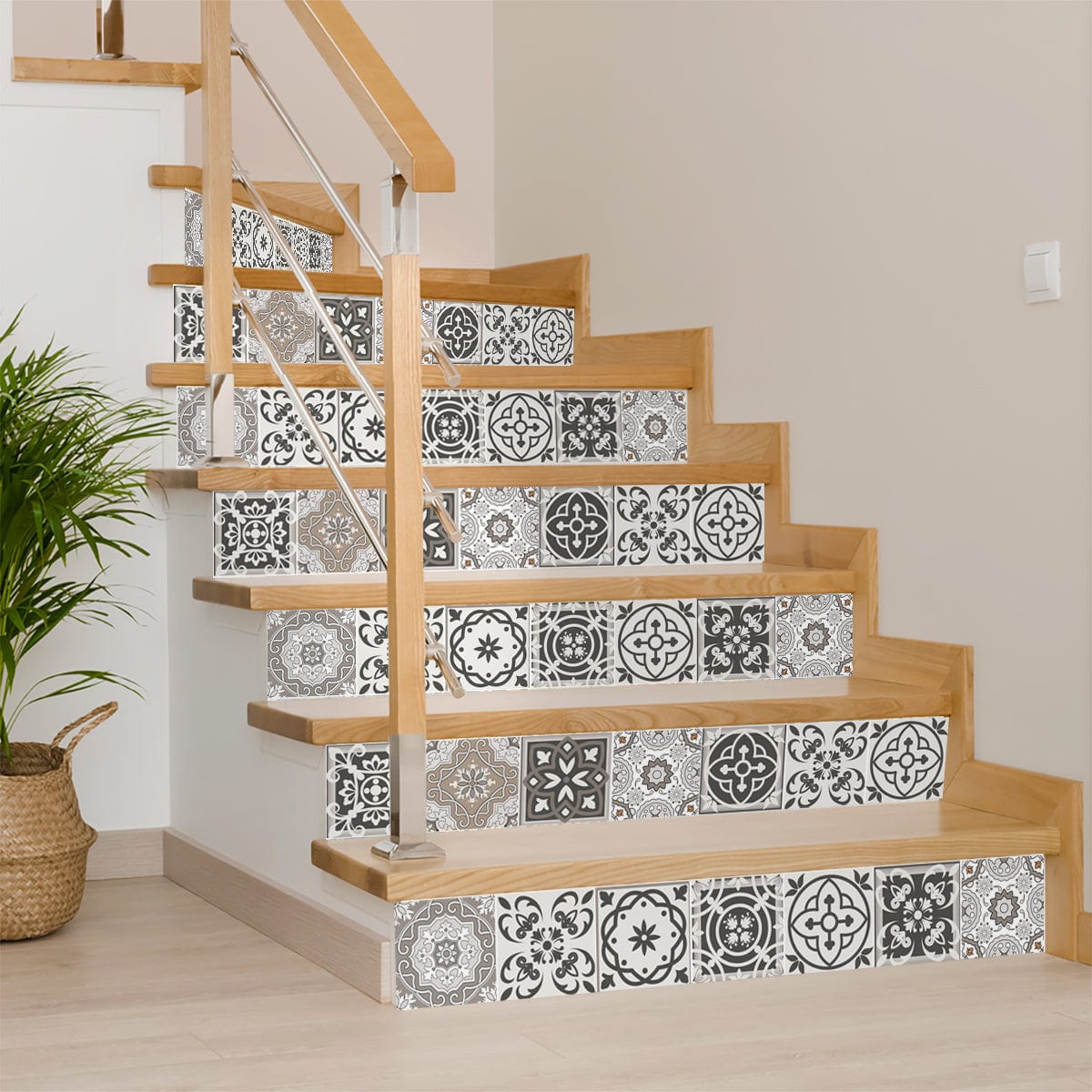 5" x 5" Wood Brown and White Mosaic Peel and Stick Removable Tiles - Homeroots - Flyclothing LLC