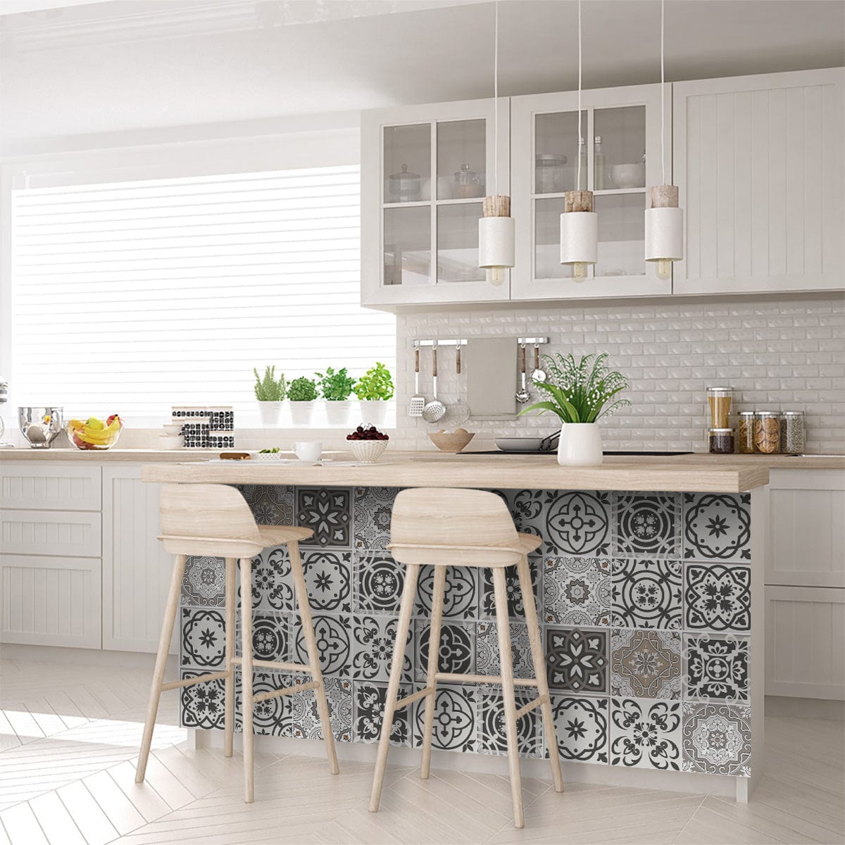 6" x 6" Wood Brown and White Mosaic Peel and Stick Removable Tiles - Homeroots