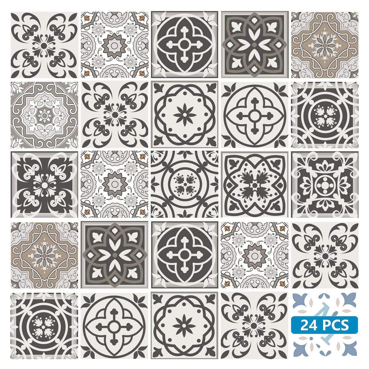 7" x 7" Wood Brown and White Mosaic Peel and Stick Removable Tiles - Homeroots - Flyclothing LLC