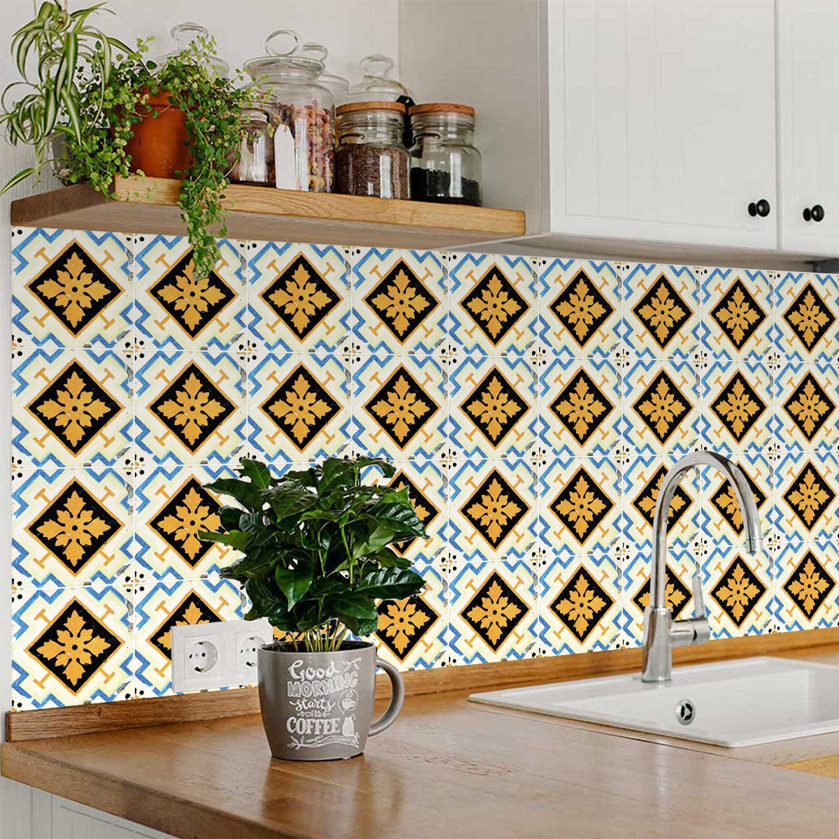 8" x 8" Gold Snowflake Peel and Stick Removable Tiles - Homeroots - Flyclothing LLC