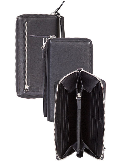 Scully Ladies leather zip around slim clutch with wrist strap