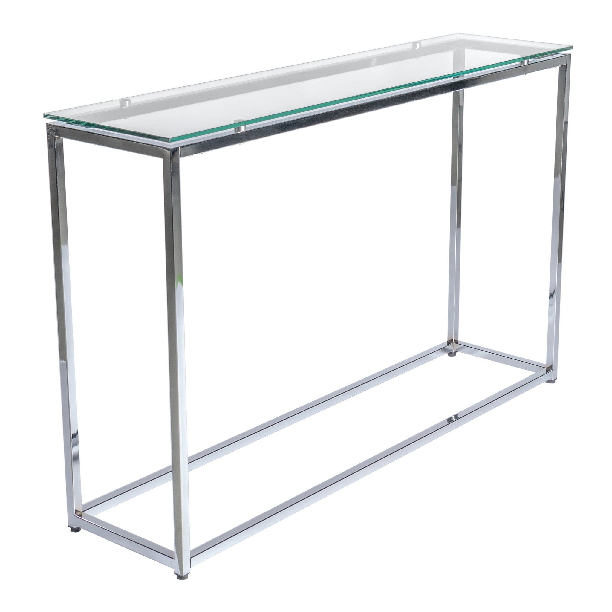 47" Clear and Silver Glass Frame Console Table - Homeroots