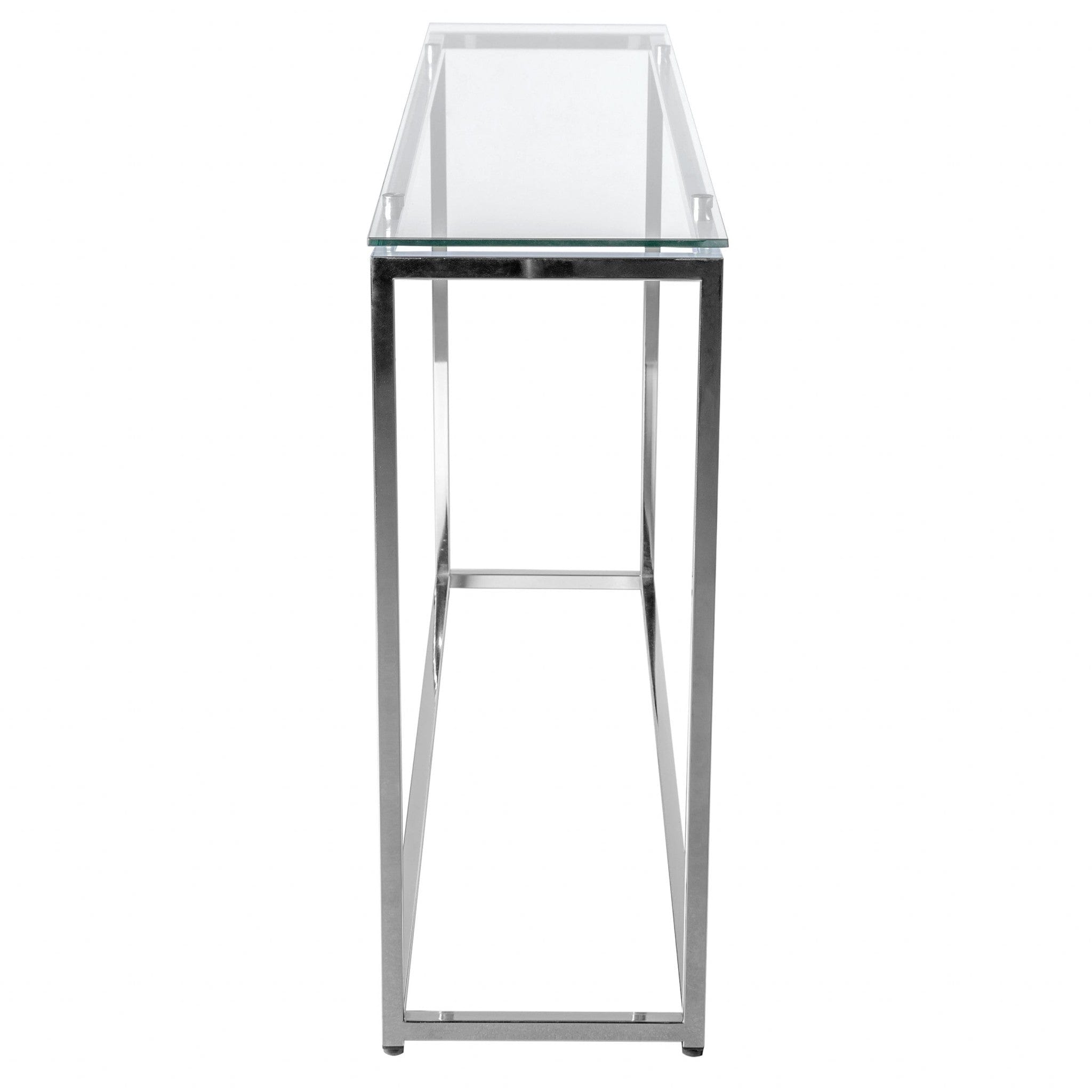 47" Clear and Silver Glass Frame Console Table - Homeroots