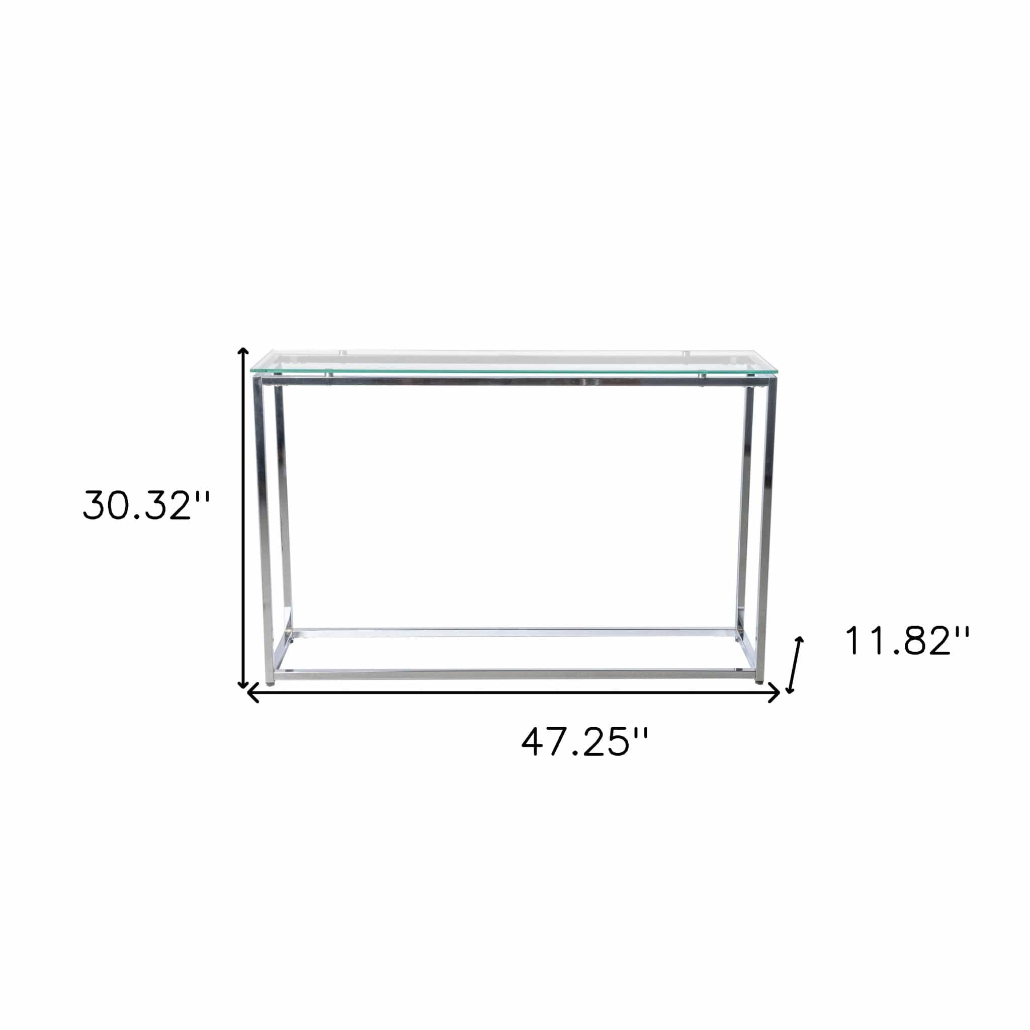 47" Clear and Silver Glass Frame Console Table - Homeroots