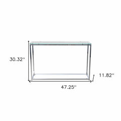 47" Clear and Silver Glass Frame Console Table - Homeroots