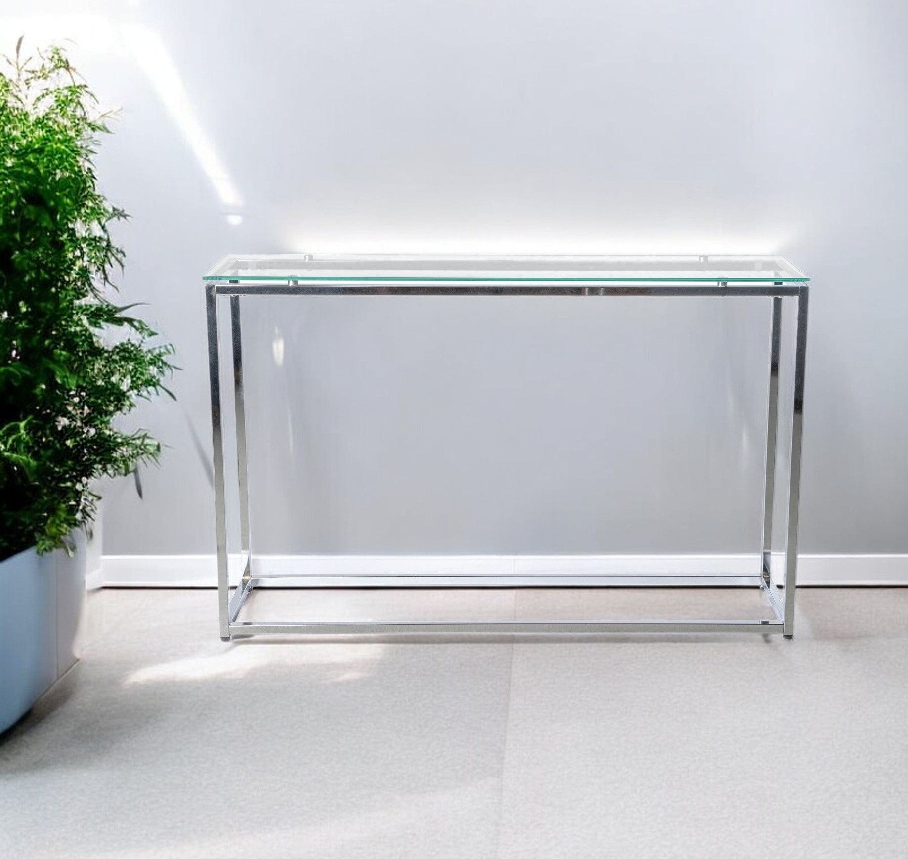 47" Clear and Silver Glass Frame Console Table - Homeroots