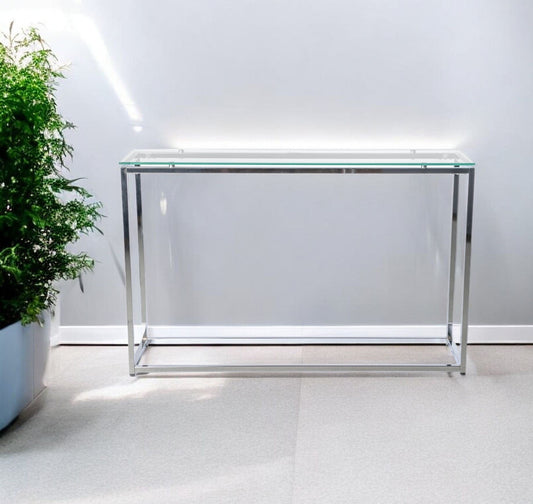 47" Clear and Silver Glass Frame Console Table - Homeroots