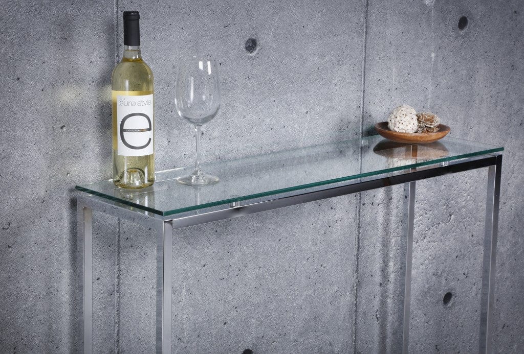 36" Clear and Silver Glass Sled Console Table - Homeroots
