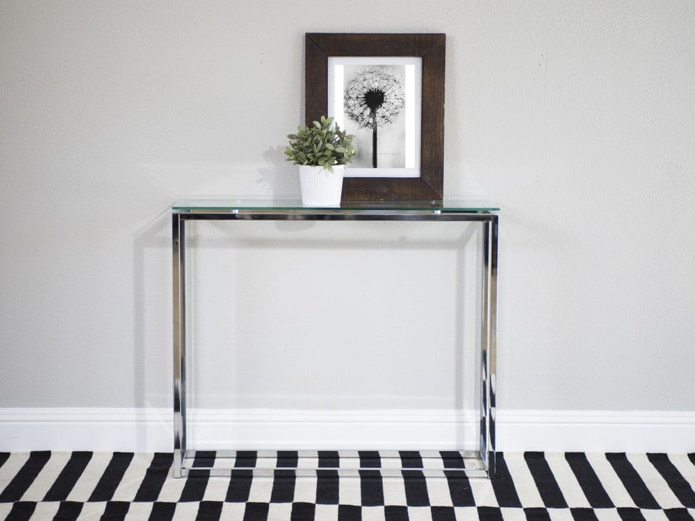 36" Clear and Silver Glass Sled Console Table - Homeroots - Flyclothing LLC