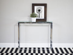 36" Clear and Silver Glass Sled Console Table - Homeroots