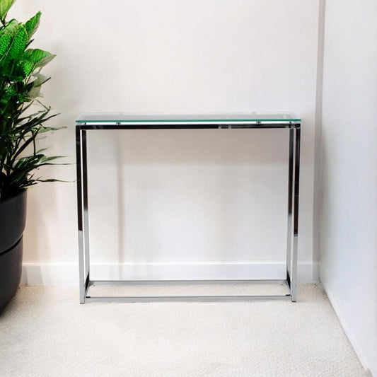 36" Clear and Silver Glass Sled Console Table - Homeroots