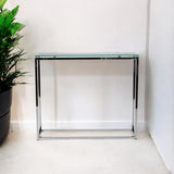 36" Clear and Silver Glass Sled Console Table - Homeroots
