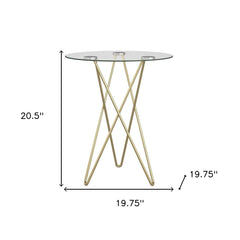 Geometric Clear Glass and Gold Round Table - Homeroots